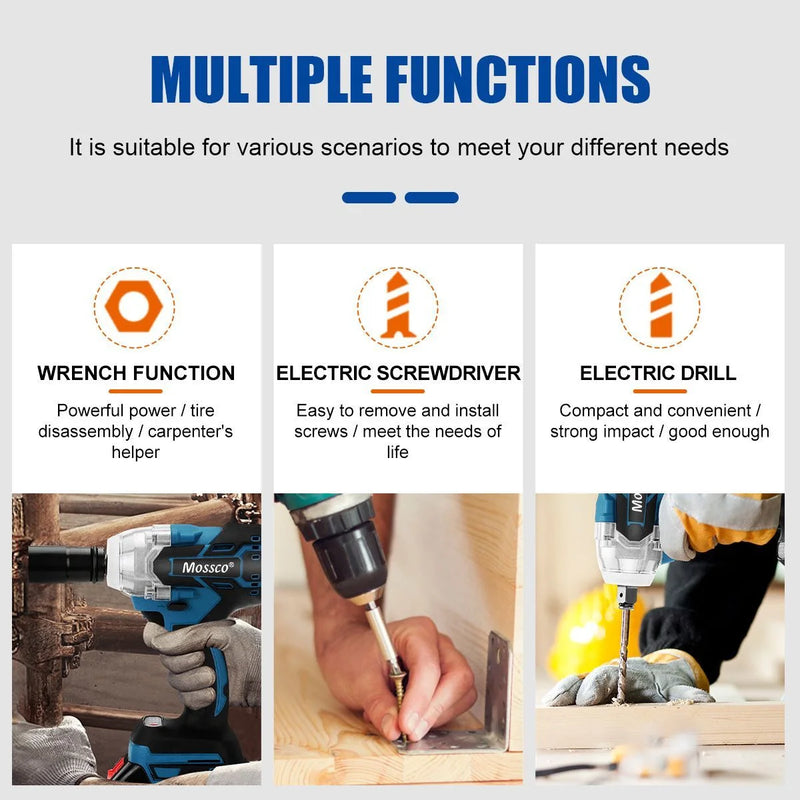 380N.M Brushless Cordless Electric Impact Wrench 1/2 inch Power Tools 15000mAh Li Battery Compatible Makita 18V Battery